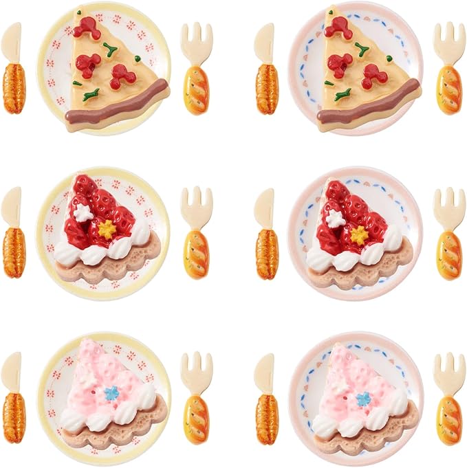 42Pcs Mini Cakes Tableware Kit Decorations Dollhouse Accessories Imitation Miniature Dessert Fork Knife High Tea Resin Cabochons Ornaments Garden Home Party Decorations Crafts Supplies