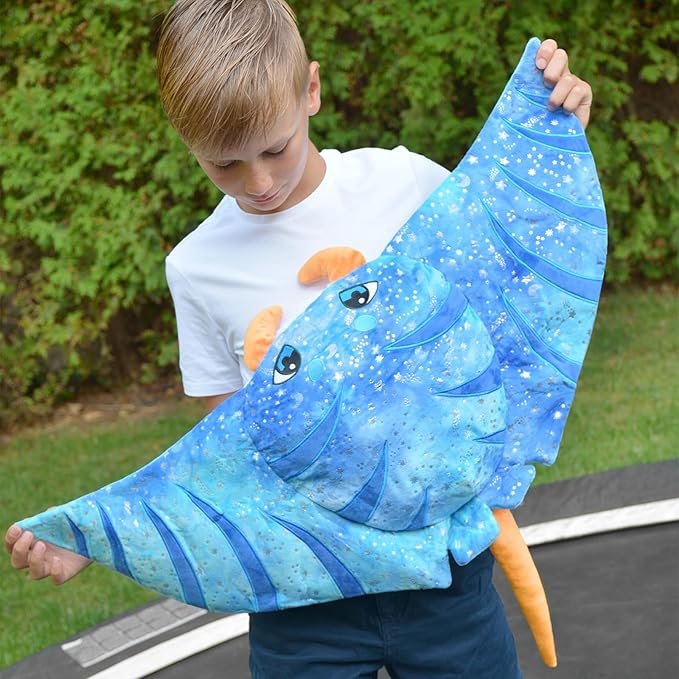 5Pcs Manta Ray Plush, Large Stingray Stuffed Animal with 4 Different Kinds of Small Fish Plush Toys, Christmas Birthday Gifts for Kids Boys Girls, Ocean Party Favors