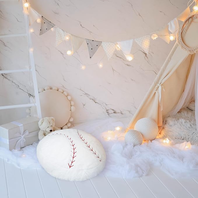 OurHonor Baseball Plush, 18 inch Baseball Pillow Soft Fluffy Football Stuffed Plushies Toy Comfortable Cushion Room Decorations Party Gift for Boy & Girls