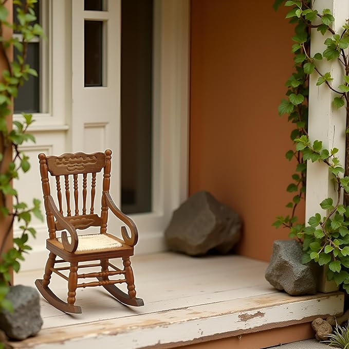 Brown 1/12 Miniature Rocking Chair Dollhouse Furniture Accessories Doll House Accessory