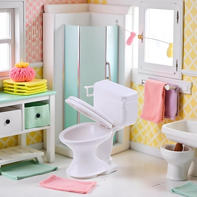 White Plastic Decoration 1:12 House Toilet House Bathroom Furniture Mini Toilet Cake Decoration for House Decoration Accessories