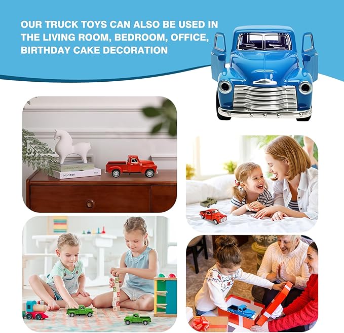 2Pcs Little Blue/Red Truck Toy for Toddlers 2 3 4 5 6 7 8 Year Old Boys Girls,1:32 Alloy Toddlers Car Toy Driveable,Car Door Can Open,Toy Trucks for Kids Easter Christmas Birthday Gifts