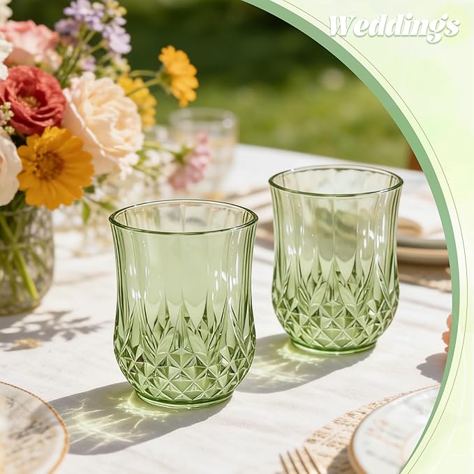 LEYIQU Stemless Wine Glasses, Plastic Reusable Cups Vintage Drinking Glasses Tumblers, Valentine’s Day Gifts for Couples, for Whisky, Beer, Juice, Beverages, Cocktai (40, 12oz-Sage Green)