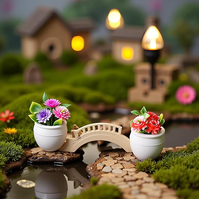 5 Pcs Colorful Miniature Dollhouse Flowers Mini Faux Potted Flowers Tiny Fairy Garden Flowers Doll House Garden Plants Mini Artificial Flower Plants Small Fake Plants