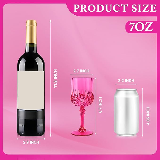 LEYIQU Plastic Wine Glasses, Plastic Goblets Vintage Style Cordial Drinking Glasses for Valentine’s Day, Wedding Reception, Grand Event Party Supplies (24, Hot Pink)