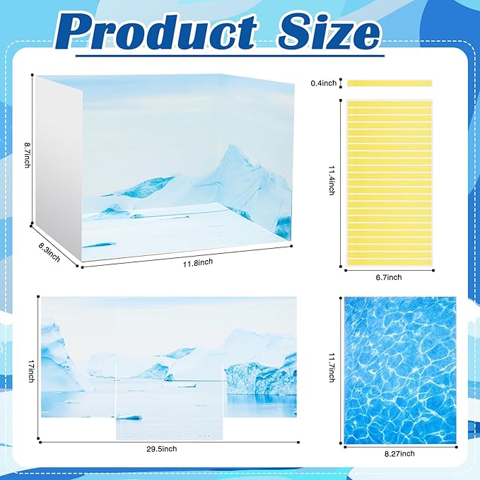 AmazingSpark 2 Set Arctic Style Habitat Diorama Box and Water Sticker Decor, Diorama Project Supplies Set, Cardboard Display Case Kit & Water Sticker with Double Sided Tapes for DIY Crafts Dollhouse