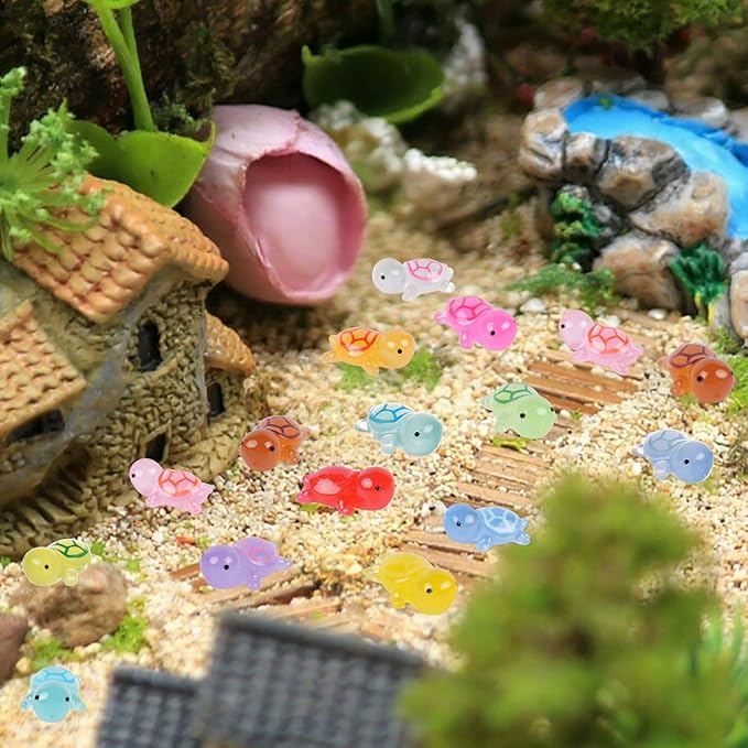60 Pcs Luminous Mini Resin Turtles Tiny Sea Turtle Glow in The Dark Animals to Hide Small Figures Miniature Plastic Ocean Animal for Dollhouse Home Decor Crafts Fairy Garden Micro Landscape
