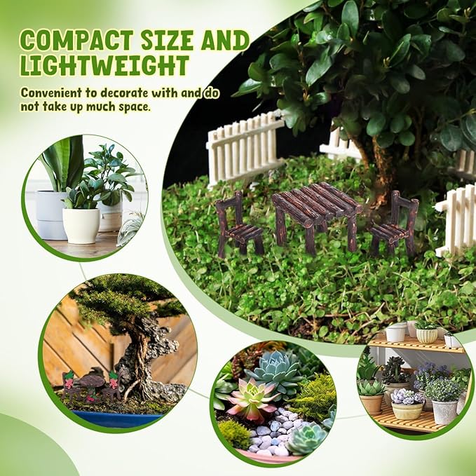 FAVOMOTO 10PCS Miniature Table and Chairs Set, Garden Furniture Ornaments Micro Landscape Decoration Fairy Garden Accessories for Dollhouses Home Decor