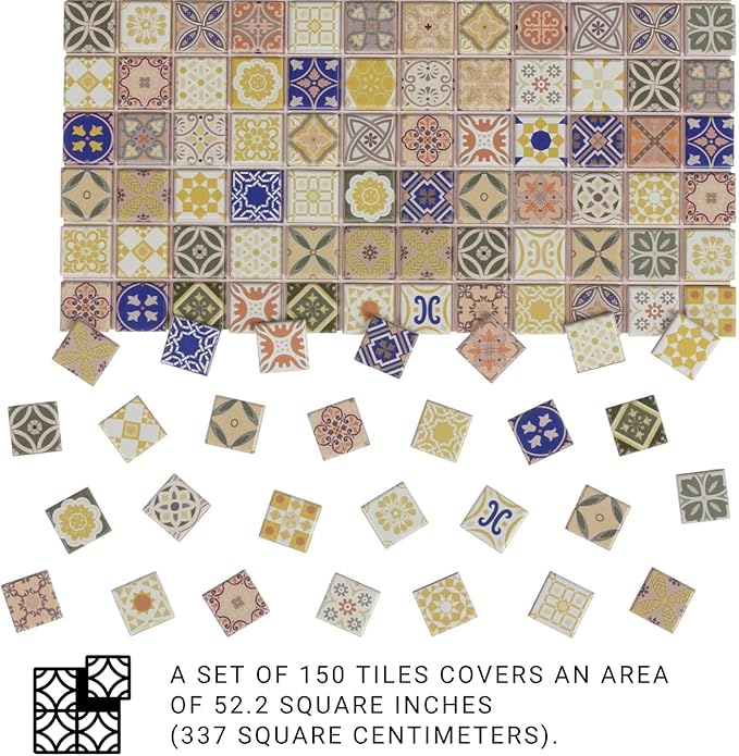 150 pcs, Dollhouse Flooring, 1:12 Scale Doll House Tiles, Miniature Checkerboard Floor, REDUCIO! (Yellow and Blue)