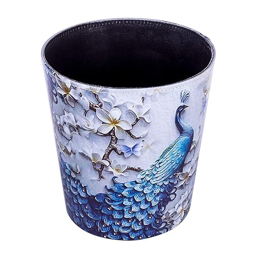 Scakbyer 10L/2.64 Gallon PU Leather Trash Can Decorative Waterproof Wastebasket Paper Basket Garbage Bin for Home Office Bathroom