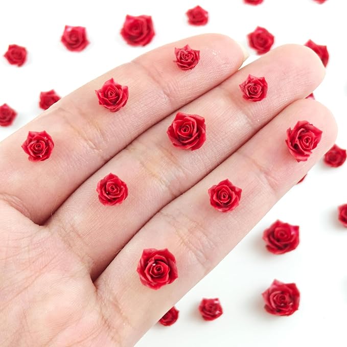 200 Pieces Tiny Red Rose Decor for Dollhouse Mini Resin Decor for Crafts Tiny Things for Fairy Garden Micro Landscaping Decoration