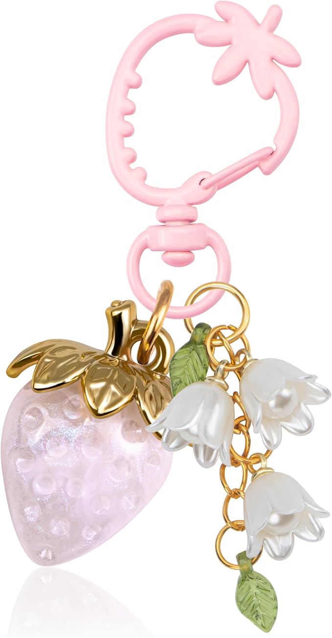 Wikavanli Cute Strawberry Keychain,Bag Charms,Kawaii Heart Flower Daisy Key chains Accessories Decor for Women Girls Purse