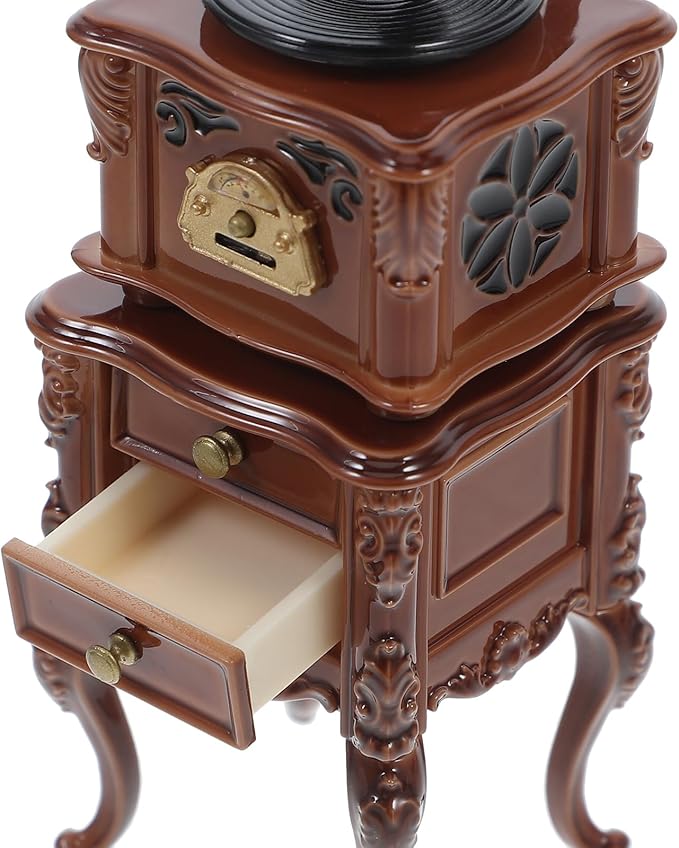 LOGOFUN Miniature Retro Phonograph Set Mini Retro Gramophone with Sound for Dollhouse Home Desktop Collectible Cabinet Decor - 1.7 * 1.3 & 2.3 * 1.1in