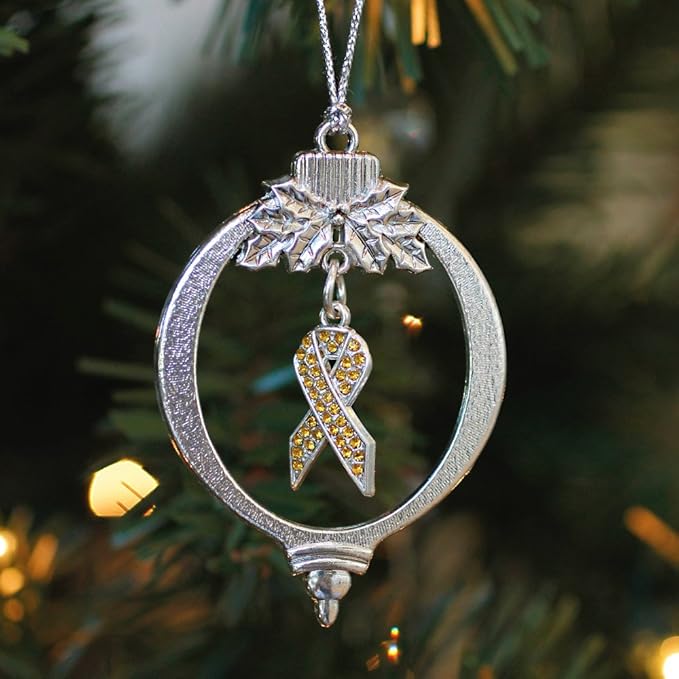 Inspired Silver - Orange Ribbon - Silver Christmas Ornament - Unique Charm Christmas Tree Ornament - Holiday Hanging Decoration