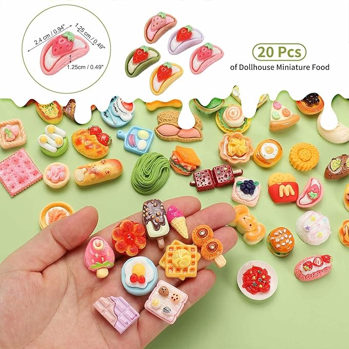 Dollhouse Miniature Food, Cute Mixed Strawberry Banana Split Figures Toys Mini Resin Foods Trinkets for Pretend Play Kitchen Cooking Game & Doll House Decor (Mixing Colors, 20pcs)
