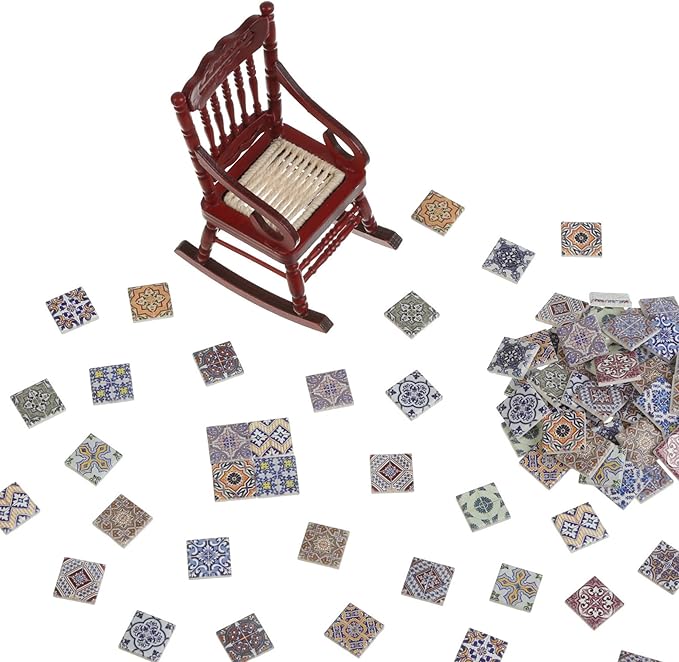 150 pcs, Dollhouse Flooring, 1:12 Scale Doll House Tiles, Miniature Checkerboard Floor, REDUCIO! (Spanish Tiles)
