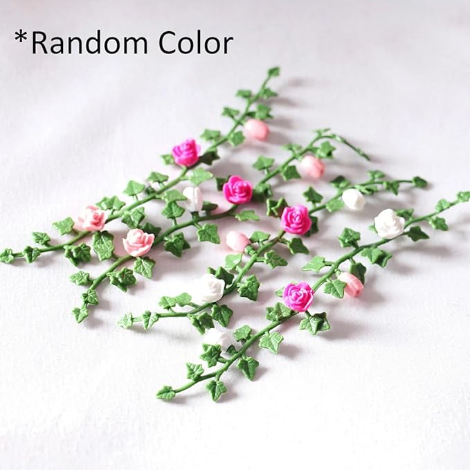 Dollhouse Vines - Miniature Rose Flower Vine for Fairy Garden Decoration (4PCS)