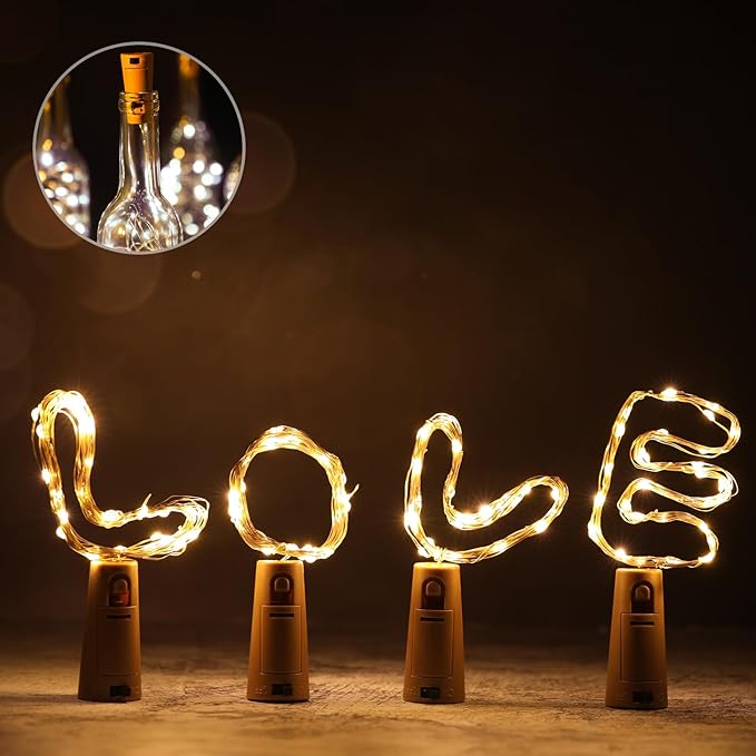 Rtteri 12 Sets Small Empty Wine Bottles with Cork Lights Centerpiece and 30 LED Battery Operated Cork Lights for Birthday Wedding Party Decoration(375 ml,Warm White)