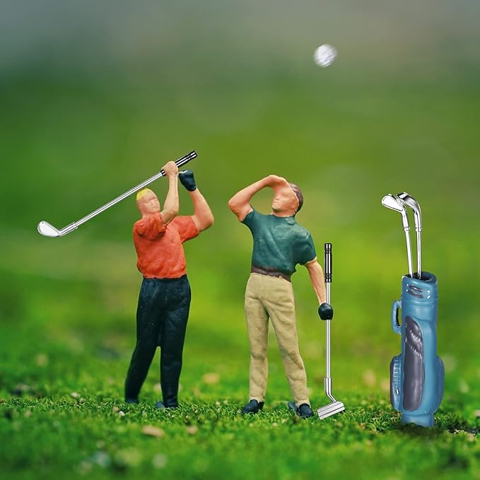 Skylety 23 Pieces Dollhouse Miniature Sports Set Mini Golf Baseball Tennis Bowling Tiny Golf Ball Clubs Ball Bats Racket Mini House Decoration Accessories for Dollhouse Collection Cake Topper Decor