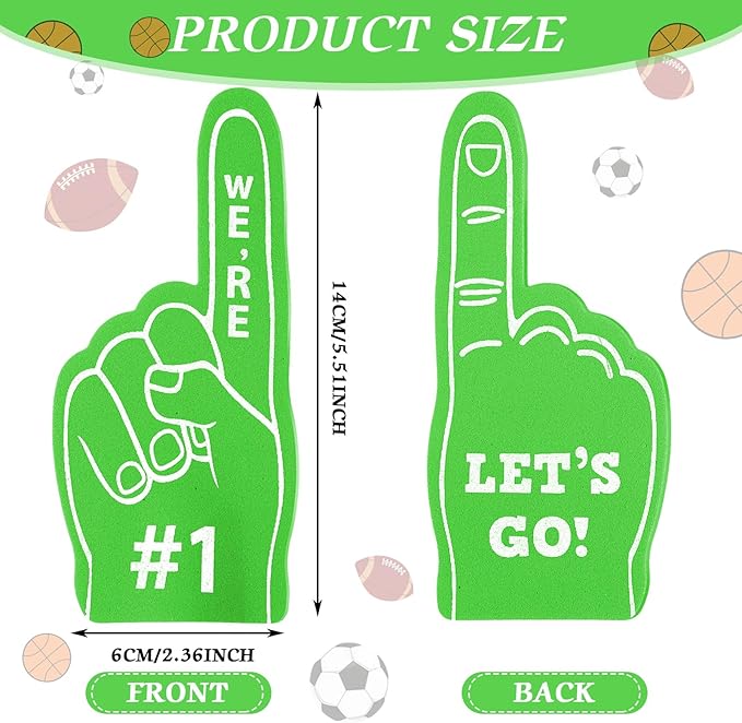Sinmoe 24 Pcs Mini Foam Finger Baseball Fan Mini Foam Finger, We're #1 Sports Themed Party Supplies for Baseball Hockey Football Basketball Events Team Gifts(Green)