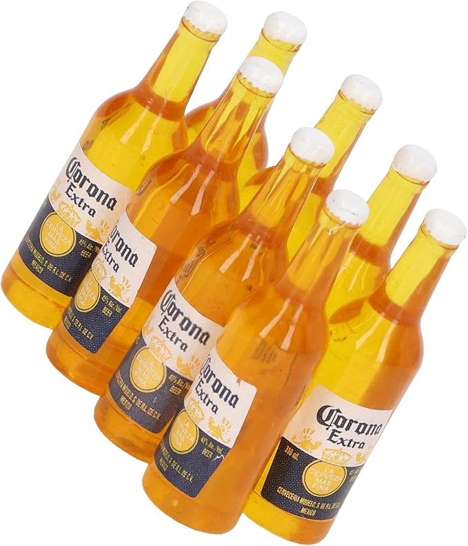 HilBeliFU 8Pcs Mini Beer Bottles, 1:12 Vivid Details Miniature Beer Bottle with Box, Beer Bottle Model, Plastic Beers Bottles Prop for Home Decoration, DIY Crafts, 1.5x0.4in