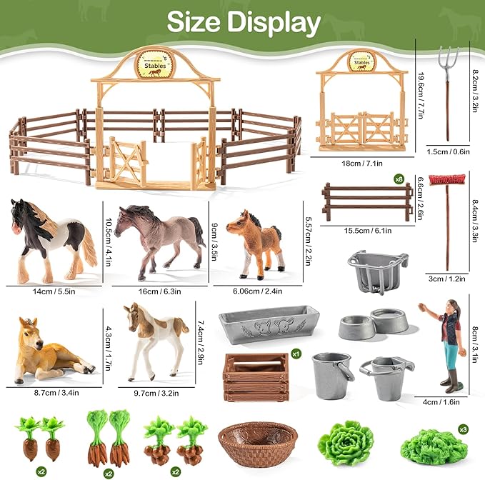 35 PCS Horses Toys Set for Kids, Solid Realistic Horse Stable Playset Barn Toys for Girls, Ideal Birthday Farm Animals Gift for Toddlers