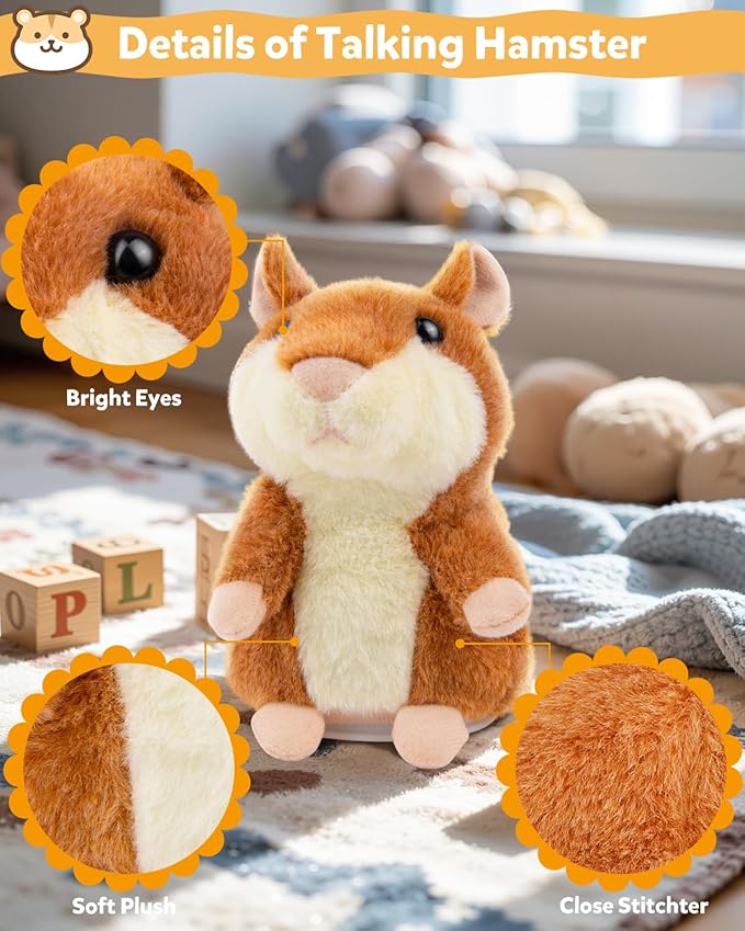 Ayeboovi Toddler Toys Talking Hamster Repeats What You Say, Kids Toys for 2 3 4 5 6 7 8 Year Old Girls Boys Gift, Christmas Stocking Stuffer for Kid, Stuffed Animals Interactive Learning Autism Toy
