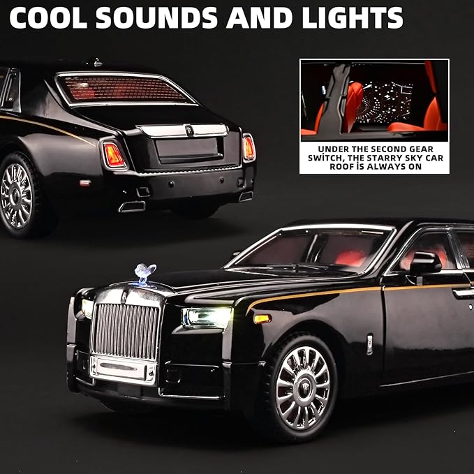 Car Toys for Boys 1/18 Diecast Cars Phantom Model Car Kits Collectible Suitability for Children and Adults,Pull Back Cars with Light and Sound,Toy Cars for Boys Age 4-7（Black）
