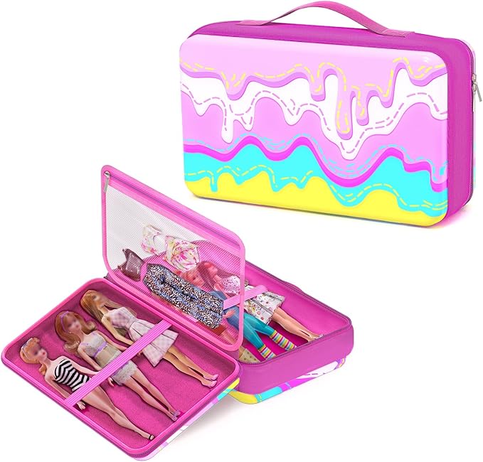 LININYHAO Carrying Case Compatible with Barbie Dolls 12-Inch,Case to Hold Dolls and Clothes, Much Pocket for Doll’s Clothes, Accessories, Fits 6 Dolls & Accessories,Bag Only (1-ice Cream)