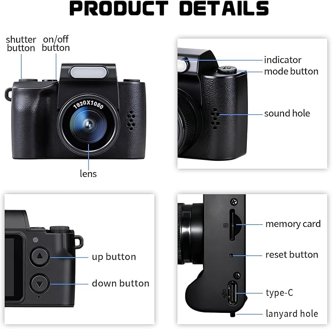 Mini Keychain Camera, FHD 1080p 48MP Mini Digital Camera with 32GB SD Card, 1.3" HD Display, 100 Mins Battery Life Small for Travel Study Recording-Black