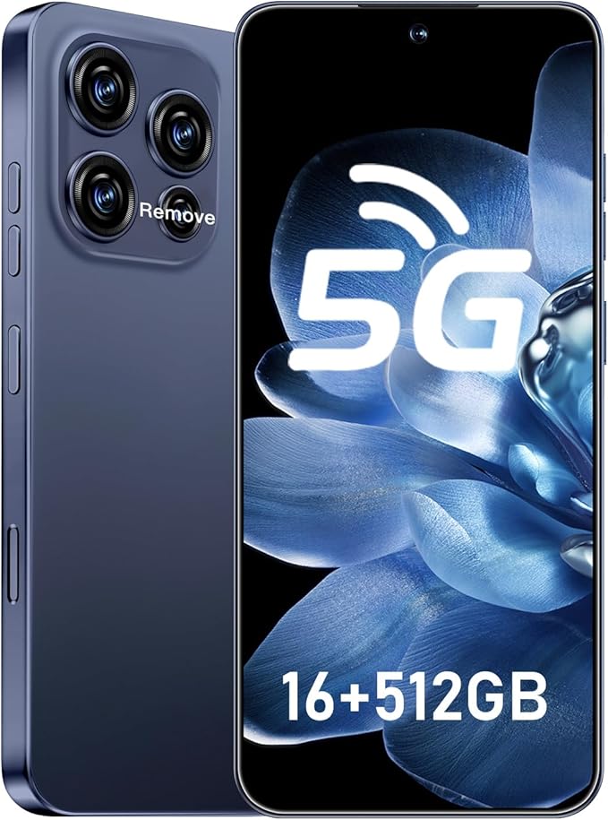 JQAKP 16PROMA X 5G Phone,Smartphone Unlocked Cell Phone 16GB+512GB/6.99“ HD Screen Display/68MP+108MP Camera/7000 mAh, Dual SIM Card/Face Unlock/Fingerprint Button Unlock (Dark Blue)