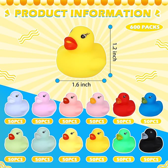 Seematn 300 Pieces Mini Rubber Duck in Bulk Bath Toys Set Bulk Mini Colorful Ducks Baby Shower Toy Birthday Party Decorations Favors Gift Summer Beach Pool Activity Carnival Game