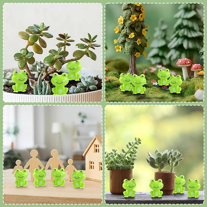 BuQiuRen 150Pcs Mini Green Plastic Frogs, Tiny Frogs Figurines Small Frog to Hide Fairy Garden Miniature Dollhouse Potted Plants Cake DIY Home Decoration Frog Decorations for Party