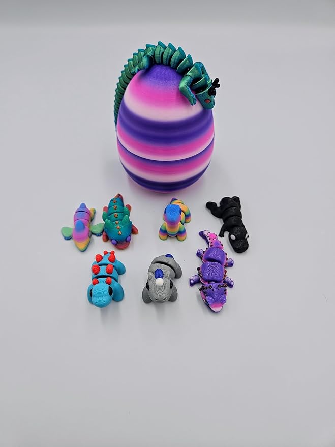 Mystery Mini Animal Packs - 3D Printed Articulating Figurines - Unique and Fun Designs Includes Mystery Egg - Stress Relief (Fantasy Pack)