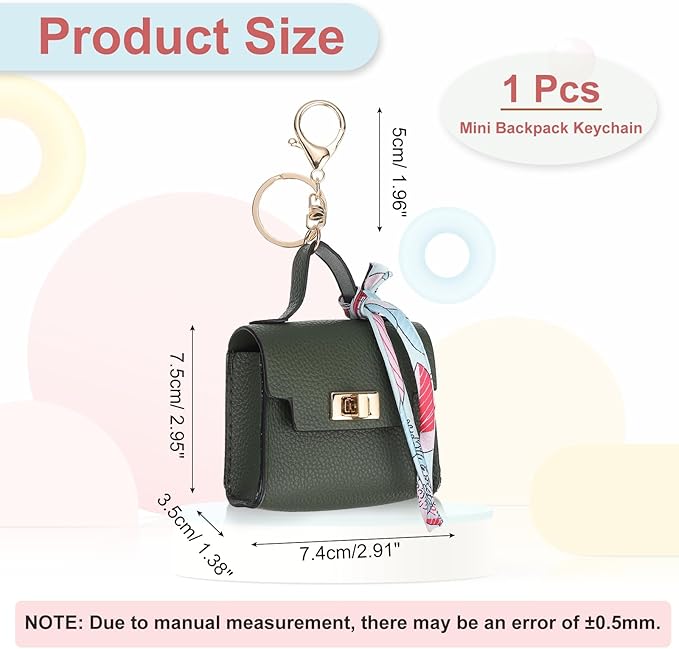 PATIKIL Mini Backpack Keychain, Cute Coin Purse Keychain PU Leather Backpack Purse Key Chain Little Earbud Bag Keychains for Women Mini Card Data Cable Organizer, Green