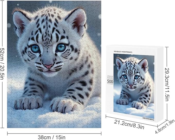 Jigsaw Puzzles for Adults 500 Piece - Cute Snow Leopard Wooden Puzzle,Stress Relief Games,Funny Puzzles，Unique Gifts for Wall Art，Family Puzzle，Educational Games，Challenge Puzzles