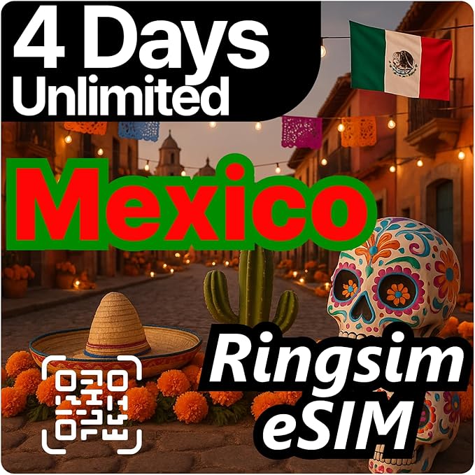 [eSIM] Mexico eSIM | 4DAYS Unlimited | 5G, 4G/LTE, Tethering, Hotspot | eSIM with Instant Activation in 10 Minutes | Cancun, Mexico City, Los Cabos | Travel eSIM by Ringsim