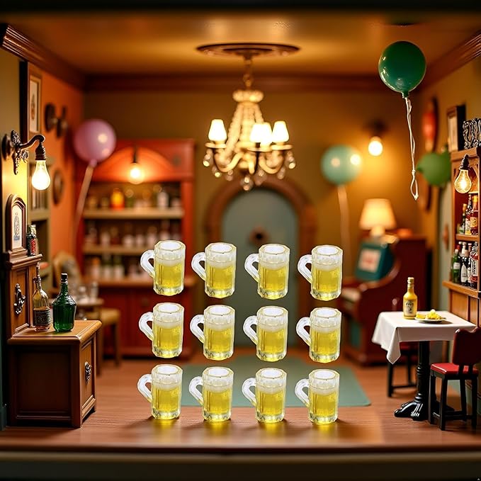 12Pcs Beer Cup, Miniature Cups, Dollhouse Mug Model for Miniature Dollhouse Accessories with Realistic Looking Beer Practical Processed Party Accessories, Decorations