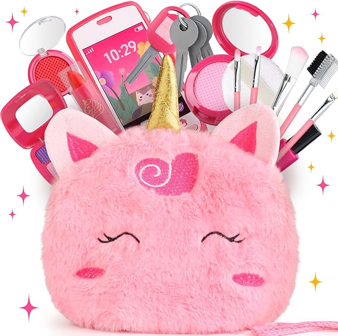Woumserta Unicorn Pretend Makeup for Toddlers, Fake Makeup Set for Kids, Unicorn Gifts Play Makeup Kit for Little Girls Age 3 4 5 6, Pretend Play Toys for 3 4 5 6 Year Old Girls Birthday Gifts