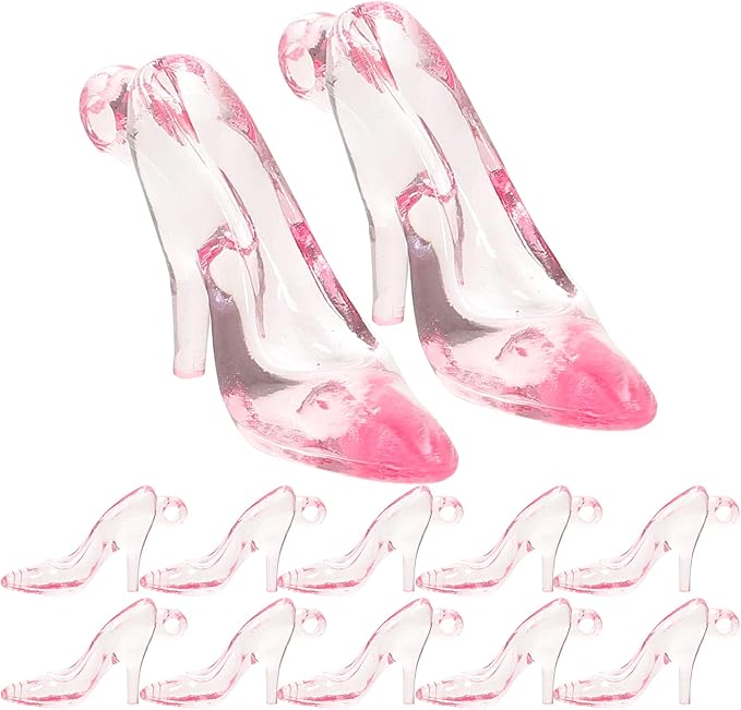 LUOZZY 120 Pcs Miniature Doll Shoes Clear High Heel Shoes Decorations Fashion Doll Shoes Charms for DIY Craft Dollhouse Accessories, Pink