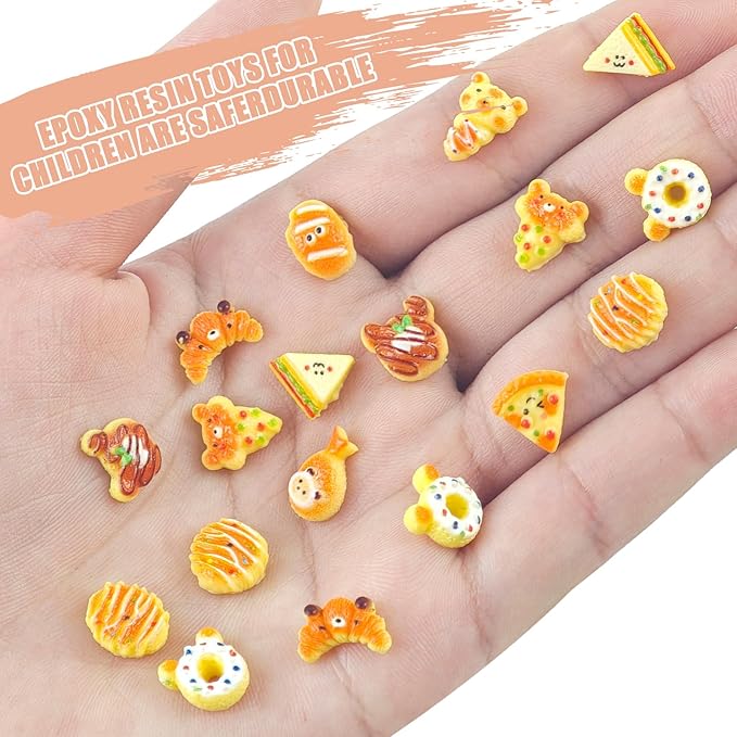 200 PCS Mini Food Figures for Crafts Tiny Resin Baking Bread Miniature Things for Dollhouse Fairy Garden Micro Landscaping Decoration Cake Toppers Decor