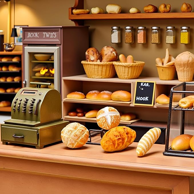 8Pcs 1/12 Miniature Bread Dollhouse Decoration Accessories,4 Different Types of Bread for Miniature Food Dollhouse,Resin Mix Bakery Bread Mini House Food Decoration Accessories