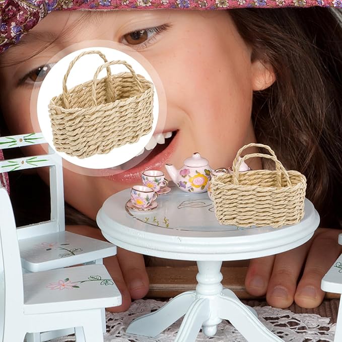 Baluue 3pcs 1:12 Scale Mini House Storage Basket Wicker Basket for Dollhouse Decor