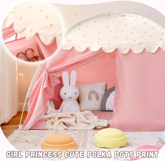 Sherilyn Twin Bed Canopy Tent Toddler, Kids Bed Canopy Indoor on Bed Privacy Space Playhouse Sleeping Blackout Twin Size Tents Bunk Bed Tent for Girl Birthday House Gift, Pink Polka Dot