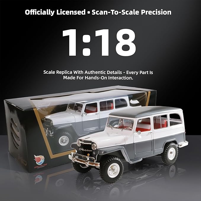 1955 Willys Jeep 1/18 Scale Die-Cast Metal Model Alloy Toy Cars with Display Case, with Opening Doors, for Kids Men and Teens Dad 14+ Year