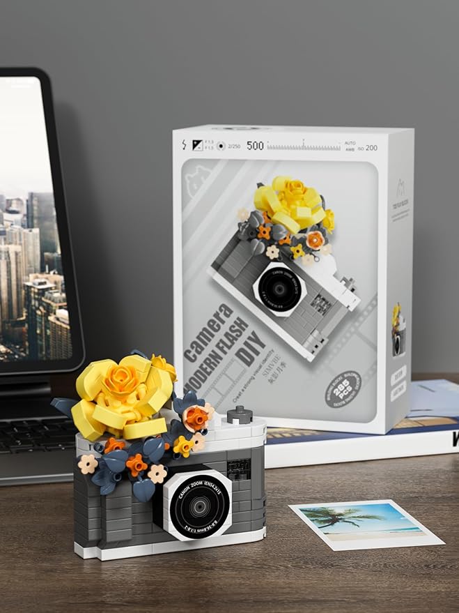 Gray Rose Cute Flower Camera Series Mini Building Toy Bricks Micro Blocks Kit Miniature Toys Ideal for Home Decor Desktop