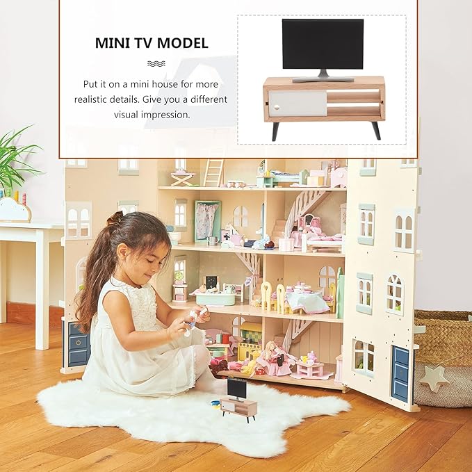 NUOBESTY Miniature Tv with Tv Cabinet 1 12 Scale Dollhouse Furniture Accessory for Kids Pretend Play Mini Fake Television Photo Prop Home Decor