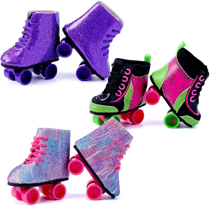 18 Inch Doll Roller Shoes - 3 Pairs Pulley Shoes Fits 18 Inch Girl Dolls and More