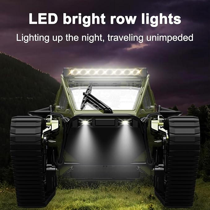 Remote Control Tank, 1:16 Scale 2.4GHz All Terrain RC Crawler, 4WD Off-Road Armored Tank, 360° Rotating Drifting Truck Toy Vehicle with Lights, Rechargeable Battery Gifts for Teens