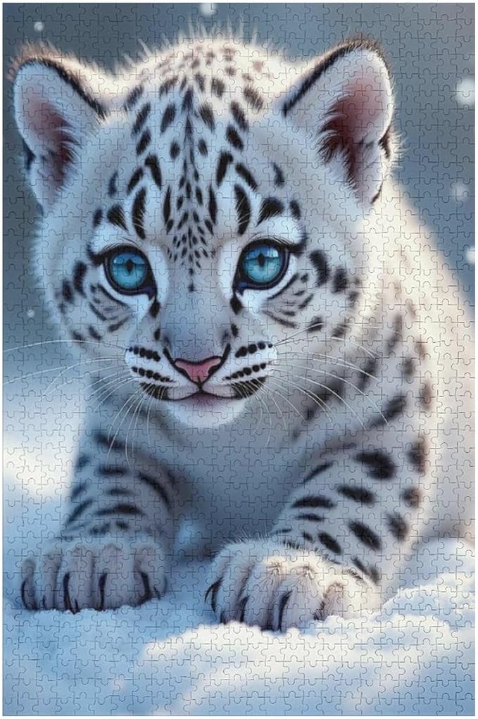 Jigsaw Puzzles for Adults 1000 Piece - Cute Snow Leopard Wooden Puzzle,Stress Relief Games,Funny Puzzles，Unique Gifts for Wall Art，Family Puzzle，Educational Games，Challenge Puzzles